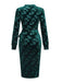 Robe crayon en velours vert jacquard motif bambou des années 1960
