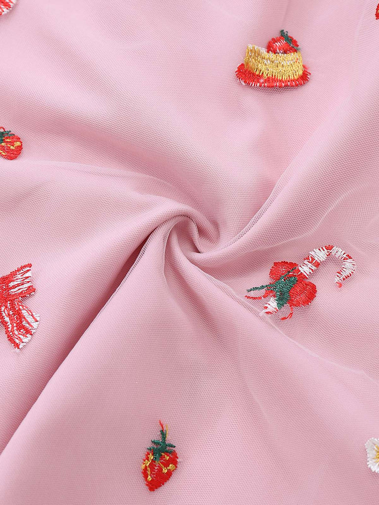 [Prévente] Robe bustier rose en maille à sequins et fourrure années 1950