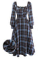 [Prévente] Robe à carreaux bleu-gris col cœur manches lanterne des années 40