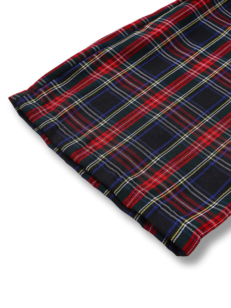 Pantalon salopette à volants et nœud noir tissu écossais années 1940