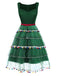 Robe en maille verte avec nœud en forme de sapin de Noël années 1950
