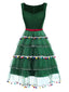 Robe en maille verte avec nœud en forme de sapin de Noël années 1950