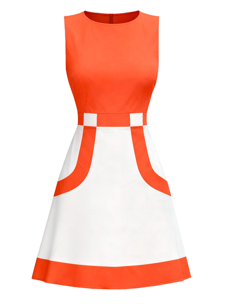 Robe sans manches colorblock orange et blanche des années 1960