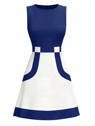Robe Mod Sans Manches Blanc & Bleu Années 1960