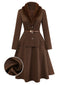 [Prévente] 2PCS veste marron à double col en fausse fourrure et jupe trapèze années 40