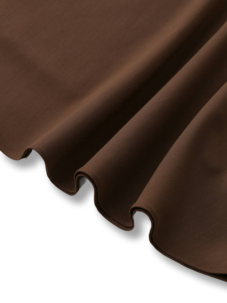 [Prévente] 2PCS veste marron à double col en fausse fourrure et jupe trapèze années 40