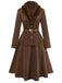 [Prévente] 2PCS veste marron à double col en fausse fourrure et jupe trapèze années 40