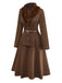 [Prévente] 2PCS veste marron à double col en fausse fourrure et jupe trapèze années 40