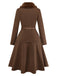[Prévente] 2PCS veste marron à double col en fausse fourrure et jupe trapèze années 40