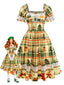 [Prévente] Robe patchwork multicolore en dentelle et tartan de Noël des années 1950
