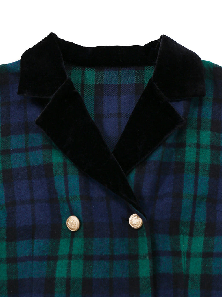 Manteau à carreaux bleue et verte en col cranté années 1940