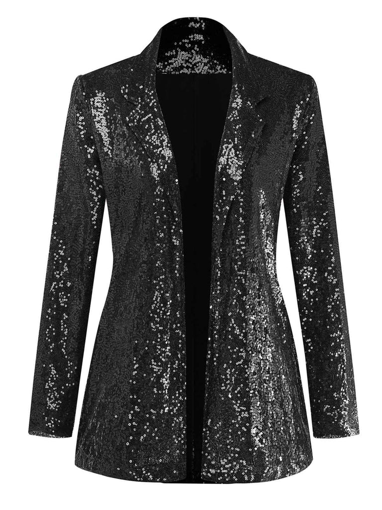 Veste blazer à paillettes col revers des années 1970