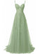 Robe longue verte tulle dentelle fines bretelles 1930s