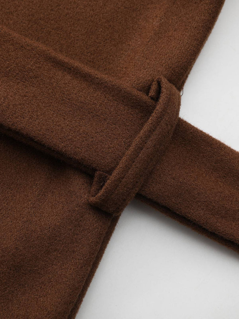 Manteau long marron en fausse laine col cranté des années 1930