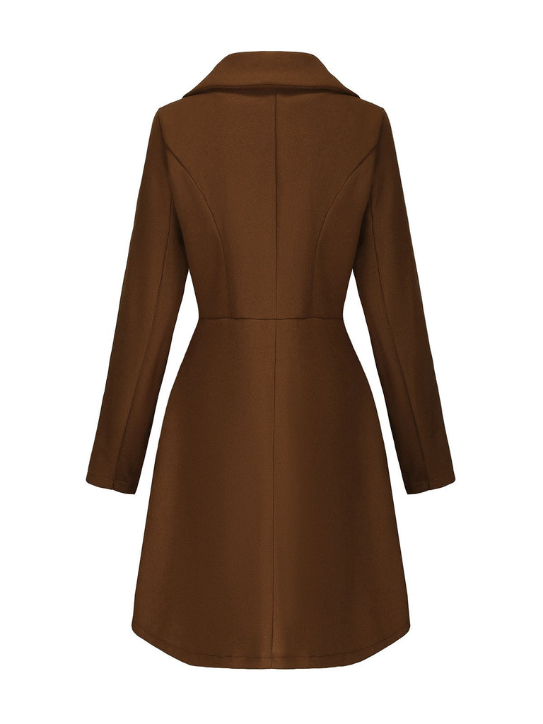 Manteau trapèze col larges revers en fausse laine unie des années 1940