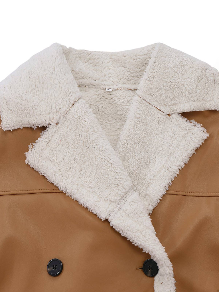 Manteau long à revers en fausse polaire sherpa contrastée des années 1940