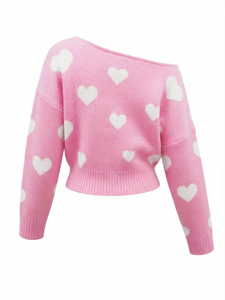 Pull à épaules obliques et motif flocon de neige de Noël des années 1970