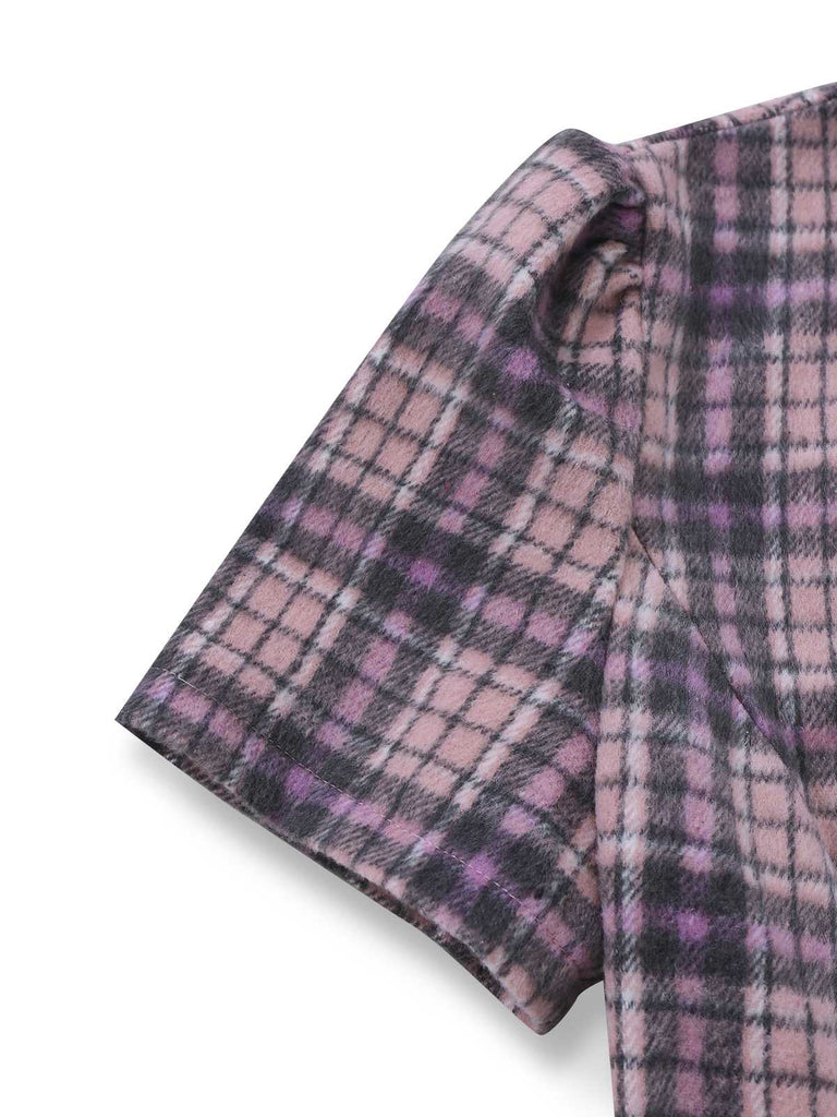 [Prévente] Robe rose à carreaux col Claudine ourlet à volants style années 60