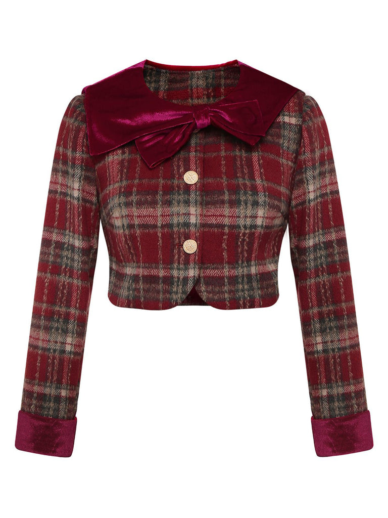 [Prévente] Veste patchwork en velours brossé à carreaux rouges années 1940