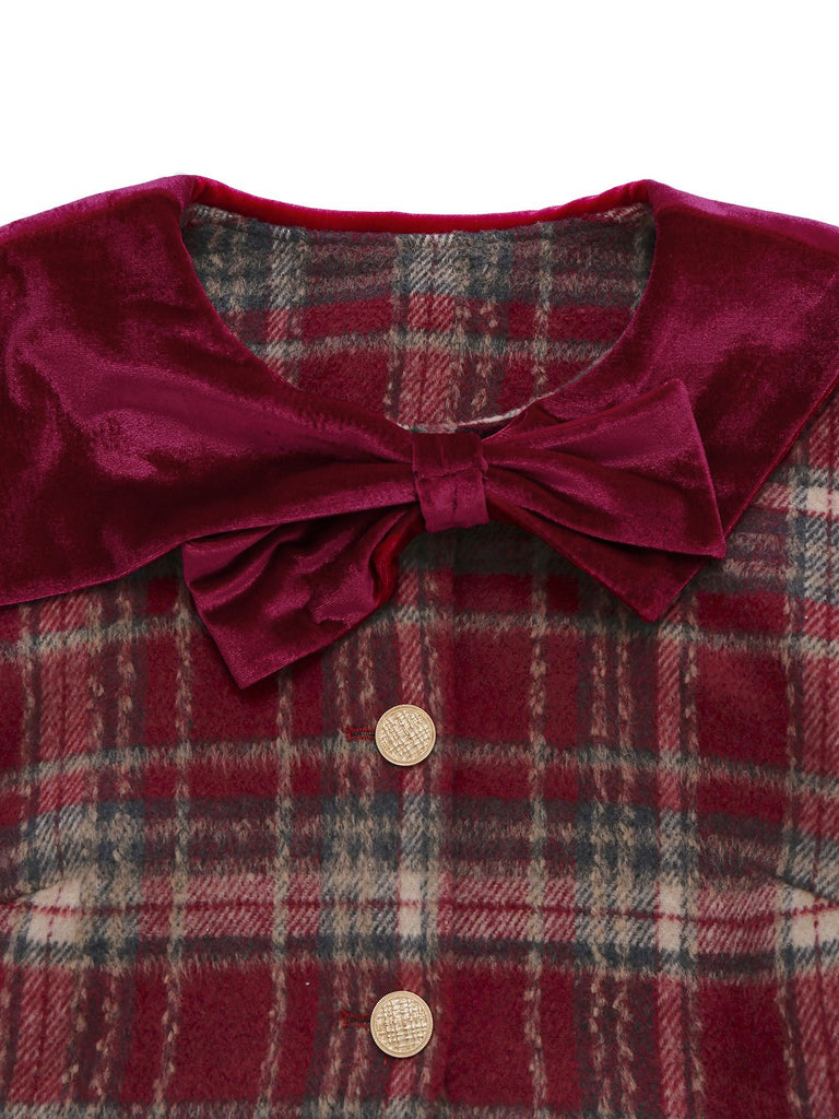 [Prévente] Veste patchwork en velours brossé à carreaux rouges années 1940