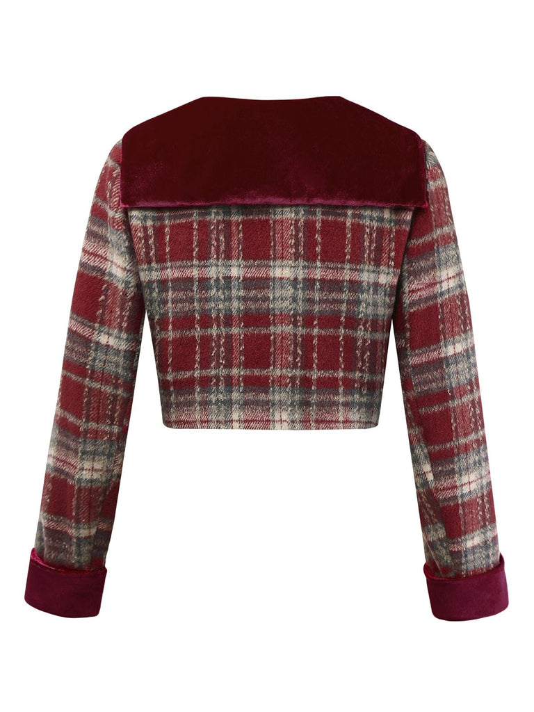 [Prévente] Veste patchwork en velours brossé à carreaux rouges années 1940