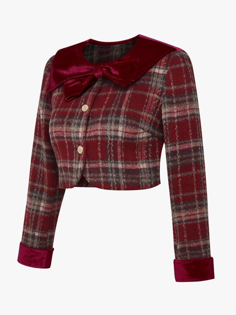 [Prévente] Veste patchwork en velours brossé à carreaux rouges années 1940