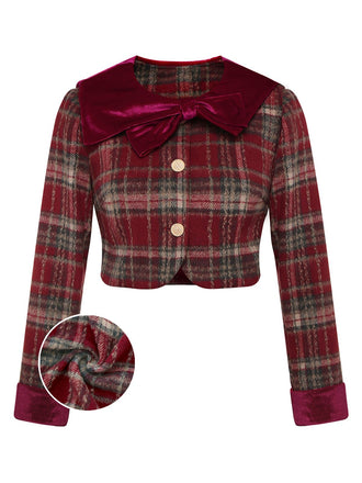 [Prévente] Veste patchwork en velours brossé à carreaux rouges années 1940