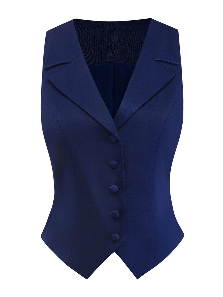 [Prévente] 2PCS gilet revers bleu foncé style et robe carreaux années 50
