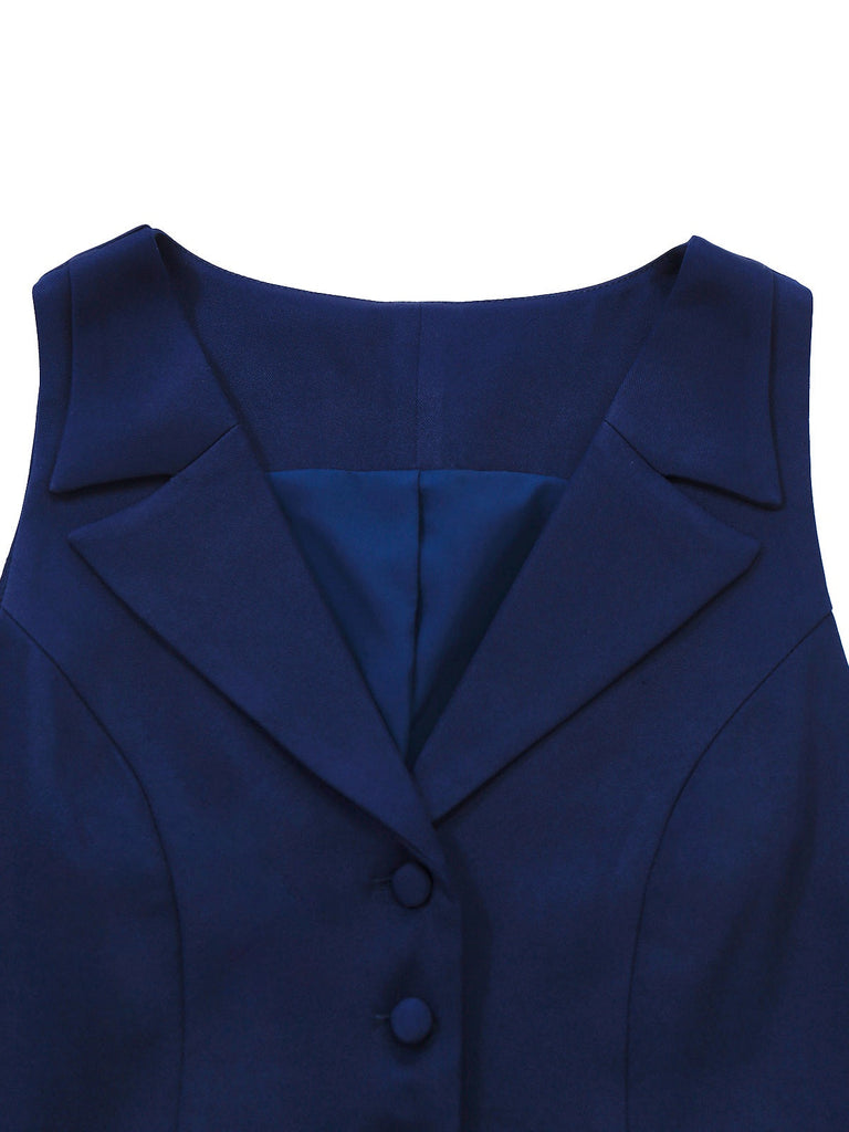 [Prévente] 2PCS gilet revers bleu foncé style et robe carreaux années 50