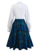 [Prévente] 2PCS gilet revers bleu foncé style et robe carreaux années 50