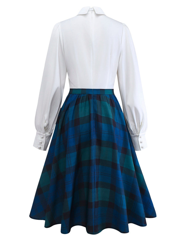 [Prévente] Robe patchwork carreaux vichy vert style col chemise années 50