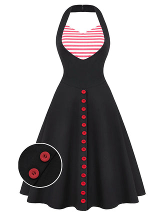 [Prévente] Robe dos nu rayée noire et rouge des années 50