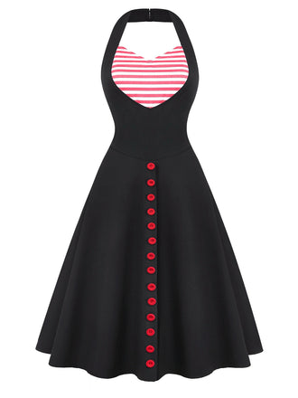 [Prévente] Robe dos nu rayée noire et rouge des années 50