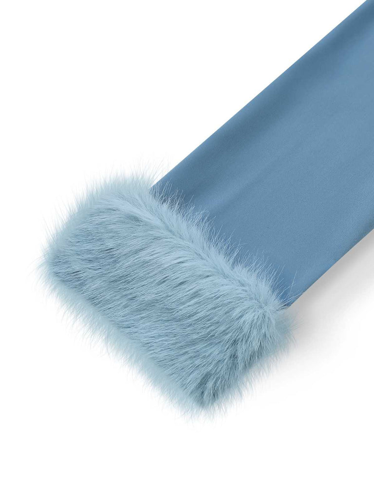 [Prévente] Combinaison bleue à revers bordés de fourrure et ceinture à sequins des années 1970