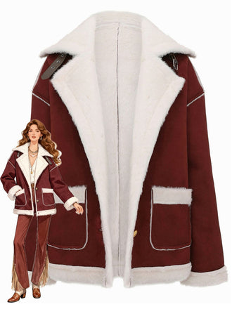 Veste à revers en peluche avec poches et boucle années 1940