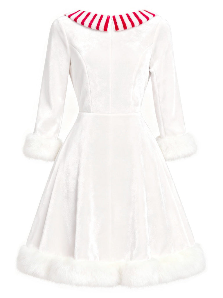 Robe de Noël en velours blanche bonhomme de neige années 1950