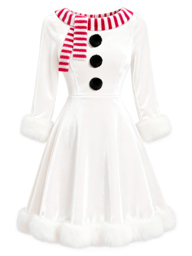 Robe de Noël en velours blanche bonhomme de neige années 1950