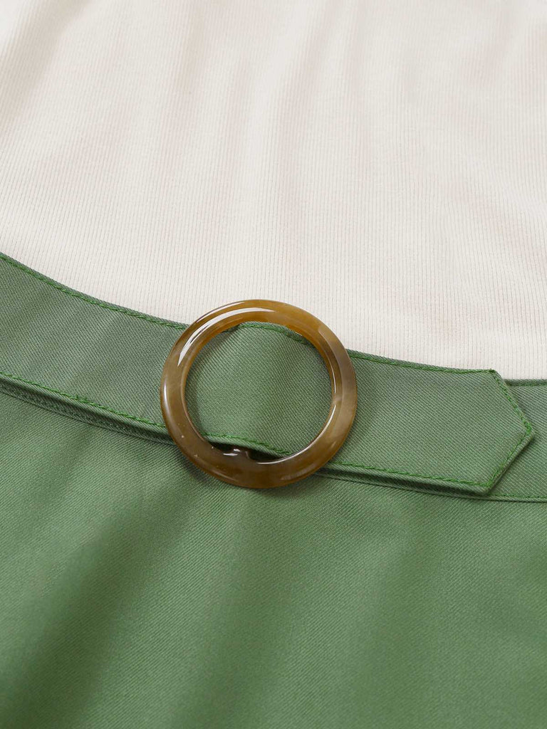 [Prévente] Robe plissée beige et verte en maille épaules dénudées années 50