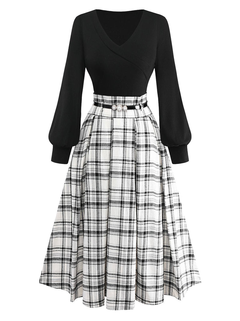 [Prévente] 2PCS haut tricoté manches lanternes et jupe plissée en coton années 50