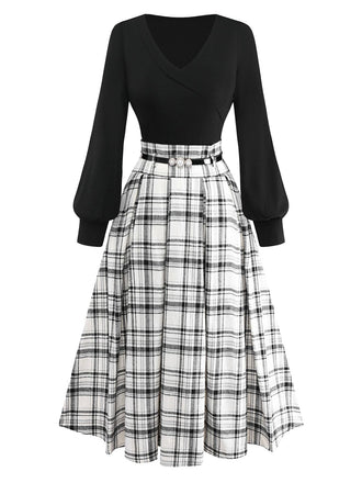 [Prévente] 2PCS haut tricoté manches lanternes et jupe plissée en coton années 50