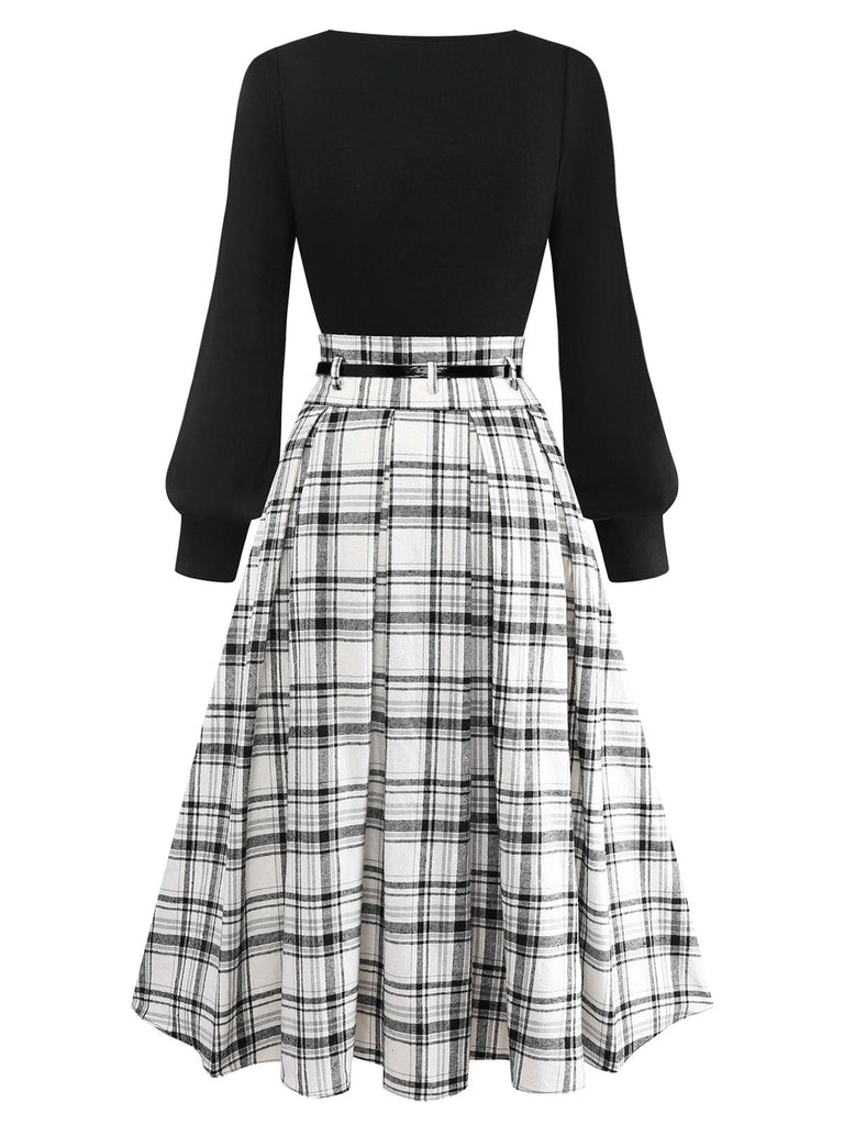 [Prévente] 2PCS haut tricoté manches lanternes et jupe plissée en coton années 50