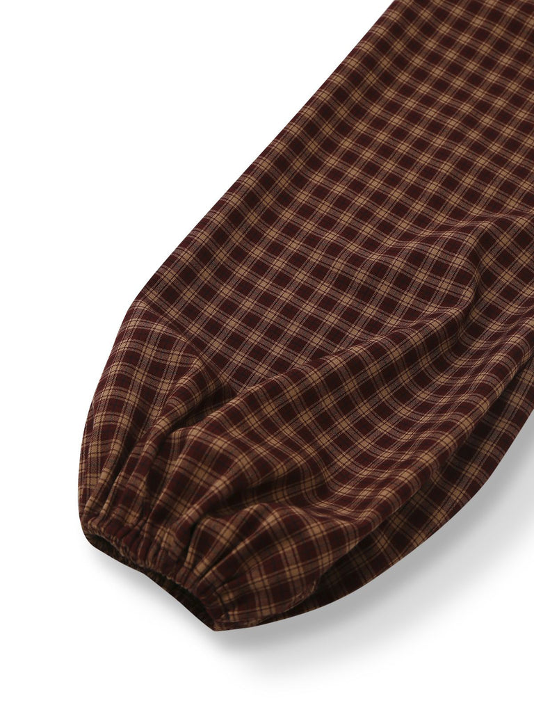 [Prévente] Robe carreaux vichy marron dos nu lacé et volants années 1950