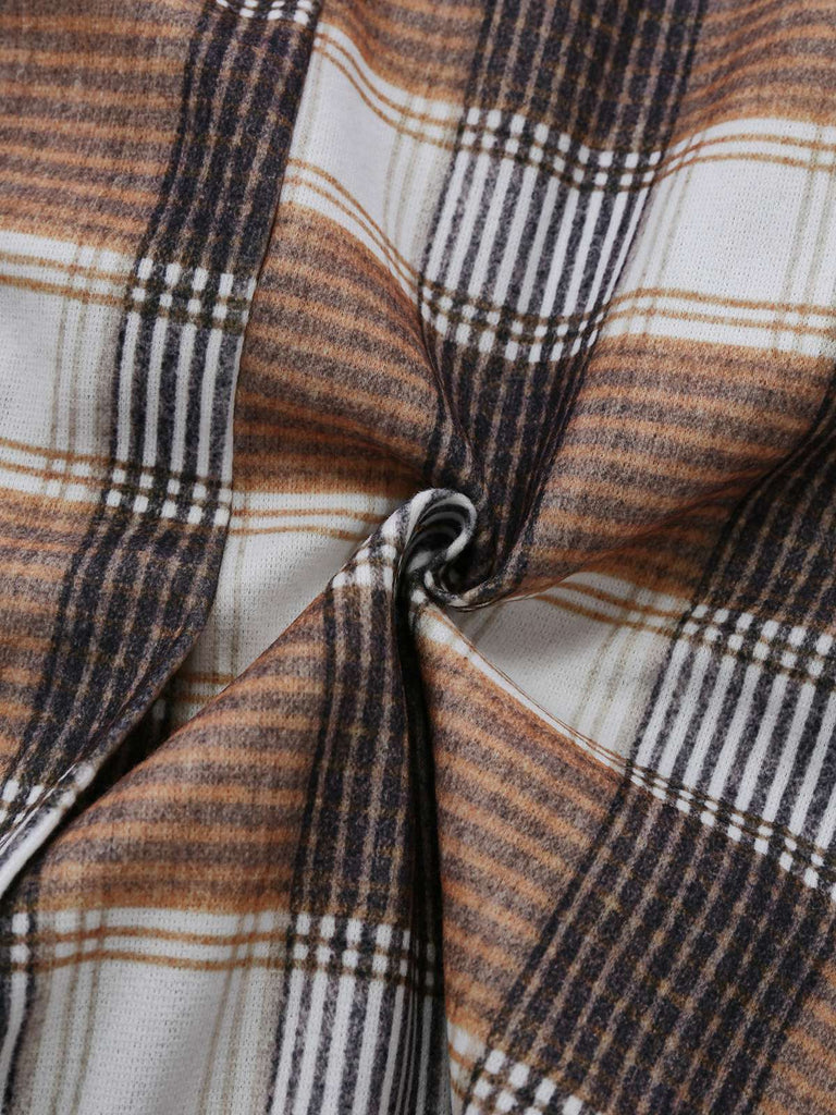 Manteau kaki à carreaux vichy en fausse laine des années 1930