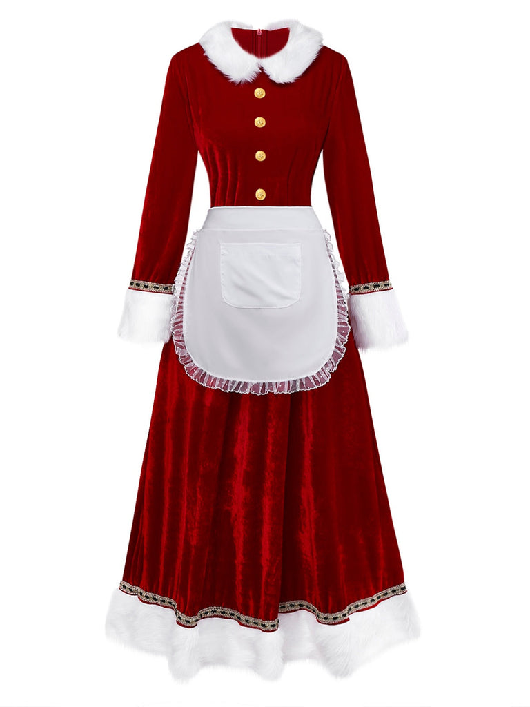 Ensemble robe en velours rouge pour Mme Claus des années 1930