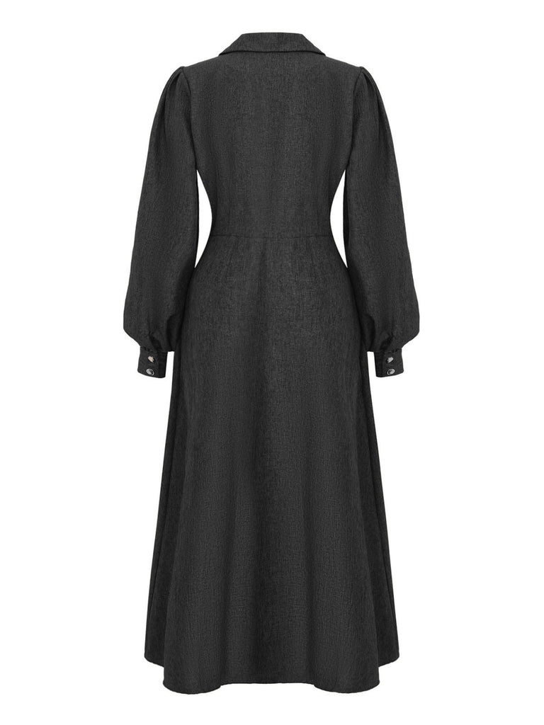 Robe boutonnée col cranté manches lanternes des années 1940