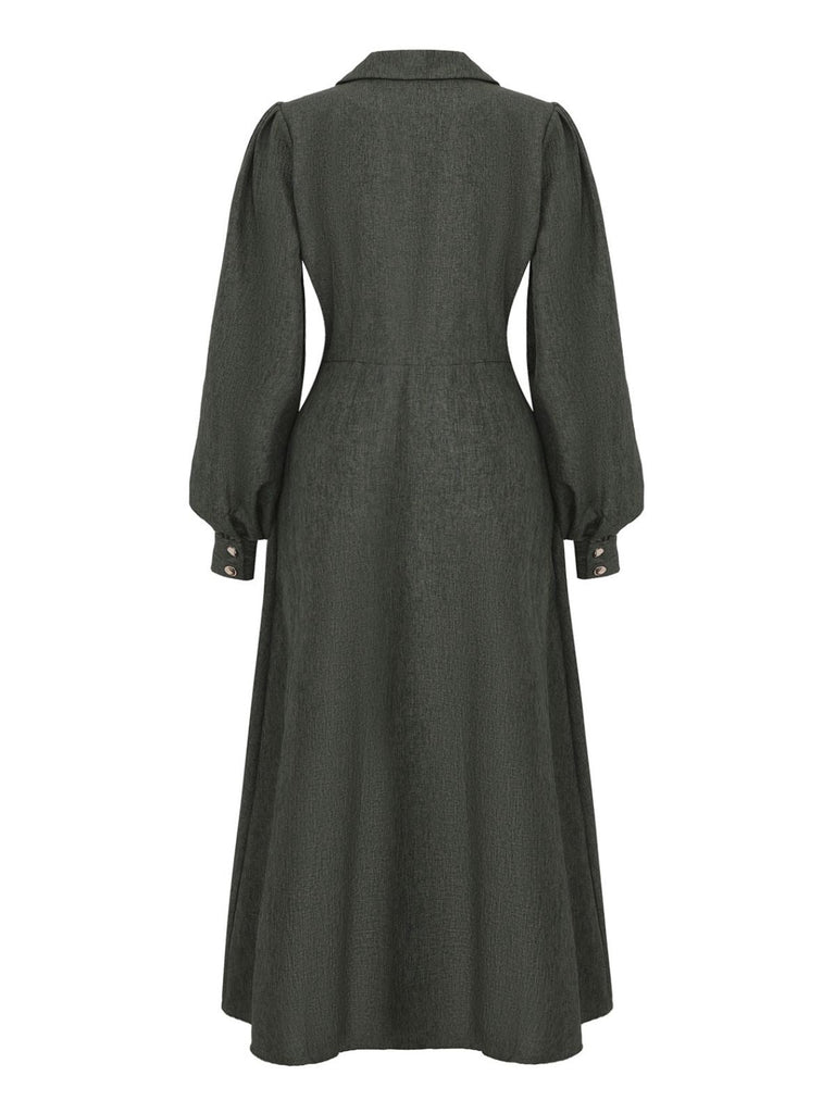 Robe boutonnée col cranté manches lanternes des années 1940