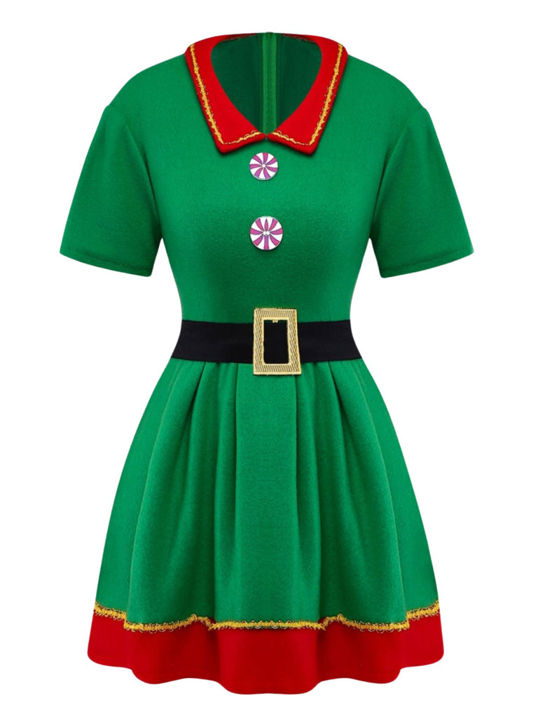 Ensemble de costume de cosplay d'elfe de Noël vert des années 1960