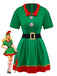 Ensemble de costume de cosplay d'elfe de Noël vert des années 1960