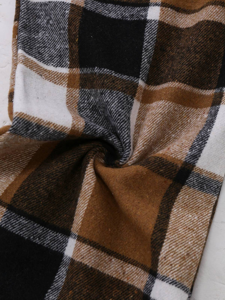 2PCS Gilet sans manches et pantalon à carreaux en fausse laine kaki des années 1950