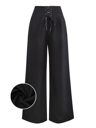 [Prévente] Pantalon noir uni taille haute à lacets des années 40